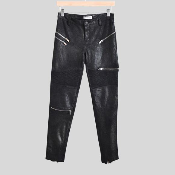 Zara Women Faux Suede Moto Skinny Pants Black Size XS - Picture 1 of 8